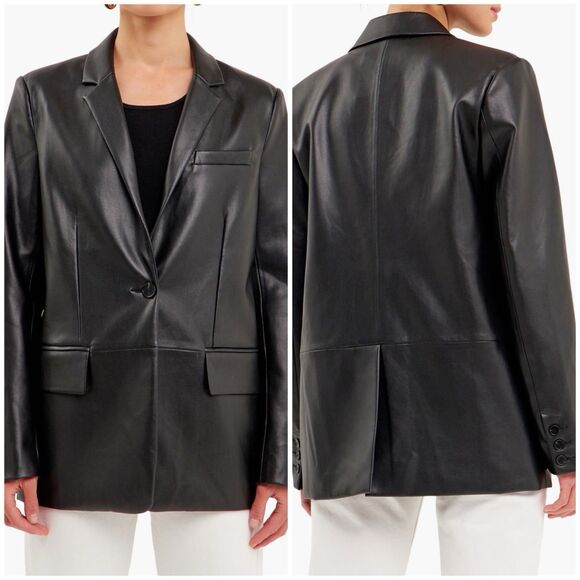 Endless Rose Faux Leather Blazer Black Oversized Jacket Lined Size Large New - Picture 1 of 12